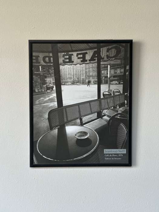 Framed Jeanloup Sieff B&W Print, Cafe de Flore Paris, 1976 - Finished Size 25cm x 31cm