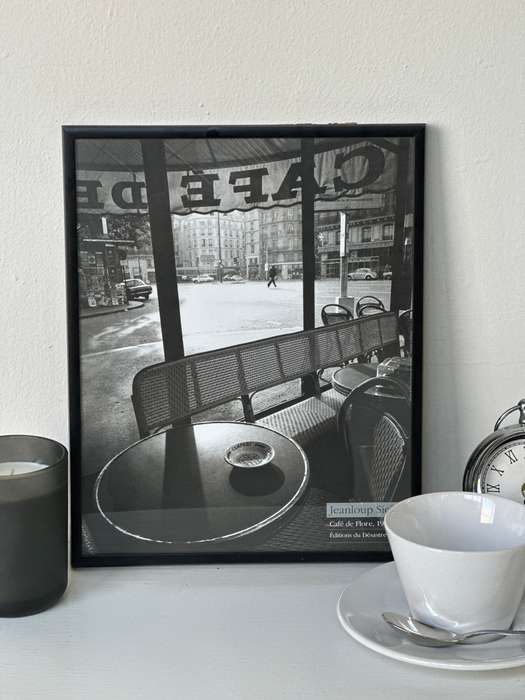 Framed Jeanloup Sieff B&W Print, Cafe de Flore Paris, 1976 - Finished Size 25cm x 31cm
