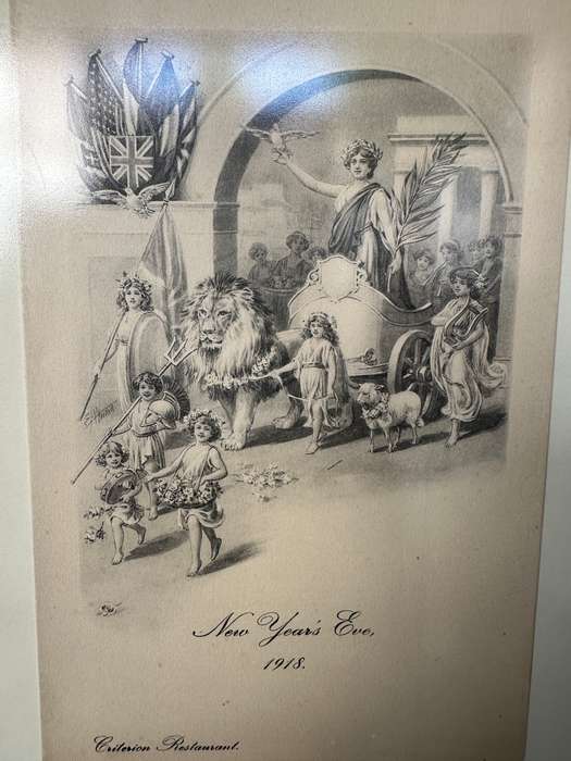 Framed Criterion Restaurant Memorabilia Vintage, New Years Eve 1918 - Finished Size 24.5cm x 32.5cm
