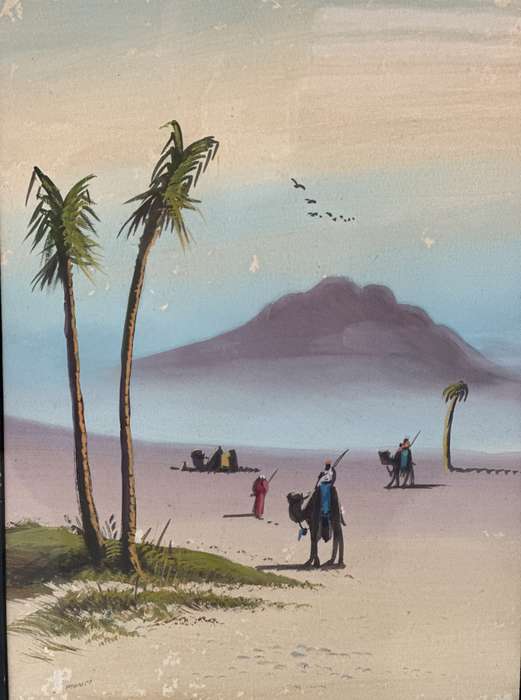 Framed Giovanni Monti 1765-1825 Original Watercolor, Camel Caravan - Finished Size 43cm x 53.5cm