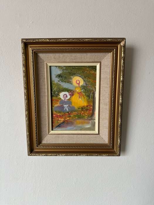 Framed Original Artwork, Victorian Girls - Finished Size 23.5cm x 28.5cm
