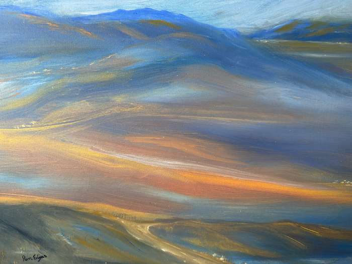 Framed Original Artwork on Stretched Canvas, Pam Edgar, Landscape, Finished Size 58.5cm x 58.5cm