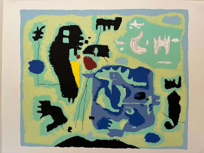 Silkscreen Print - Willi Baumeister, Komposition in Grun - Size 90cm x 70cm