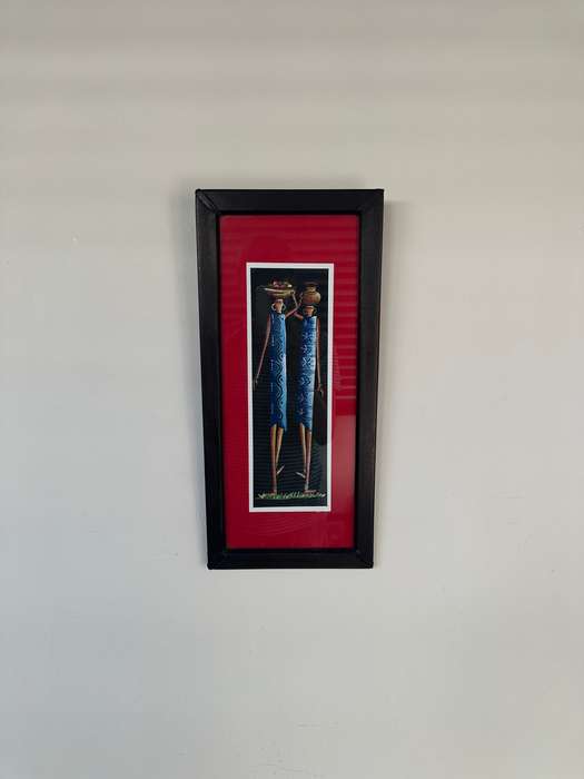 Framed Original African Art, Clear Glass, Wood Frame - Finished Size 21.5cm x 26.5cm