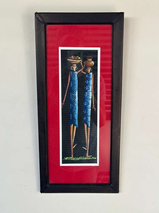 Framed Original African Art, Clear Glass, Wood Frame - Finished Size 21.5cm x 26.5cm