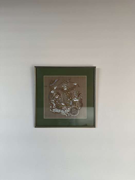 Framed Vintage Balinese Fabric Art - Finished Size 40cm x 40cm