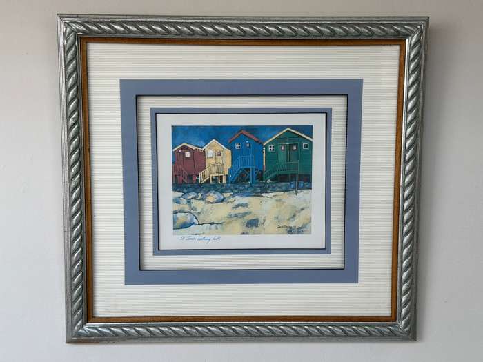 Beautifully Framed Print - St James Bathing Huts - Finished Size 57cm x 52cm