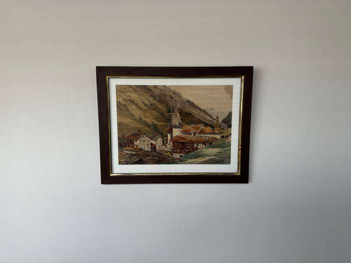 Framed Original Watercolor - Swiss Alps, Matterhorn - Finished Size 45cm x 35cm