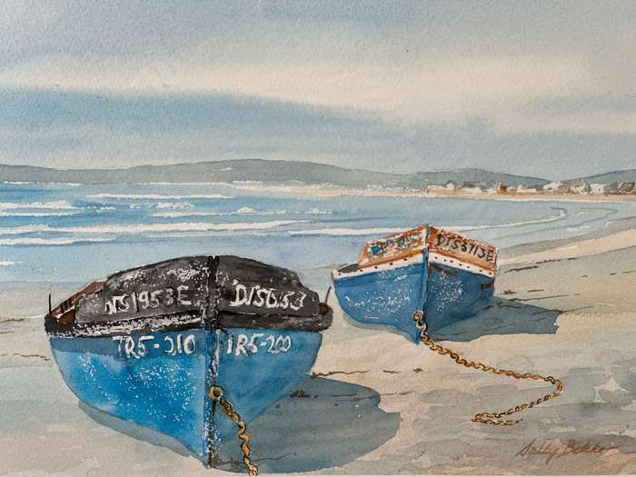 Framed Sally Bekker Original Watercolor, Boat Scene - Finished Size 49cm x 40cm