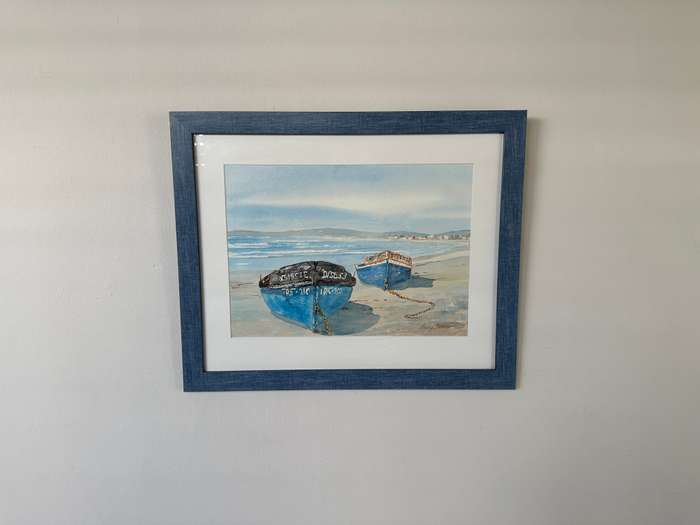 Framed Sally Bekker Original Watercolor, Boat Scene - Finished Size 49cm x 40cm