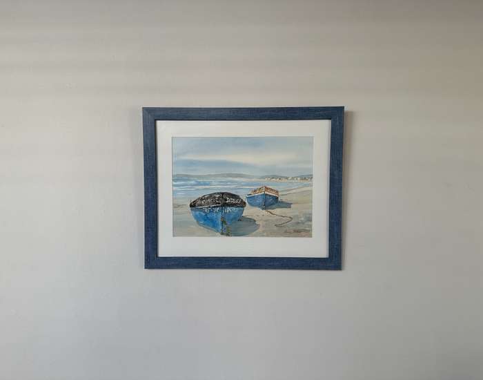 Framed Sally Bekker Original Watercolor, Boat Scene - Finished Size 49cm x 40cm