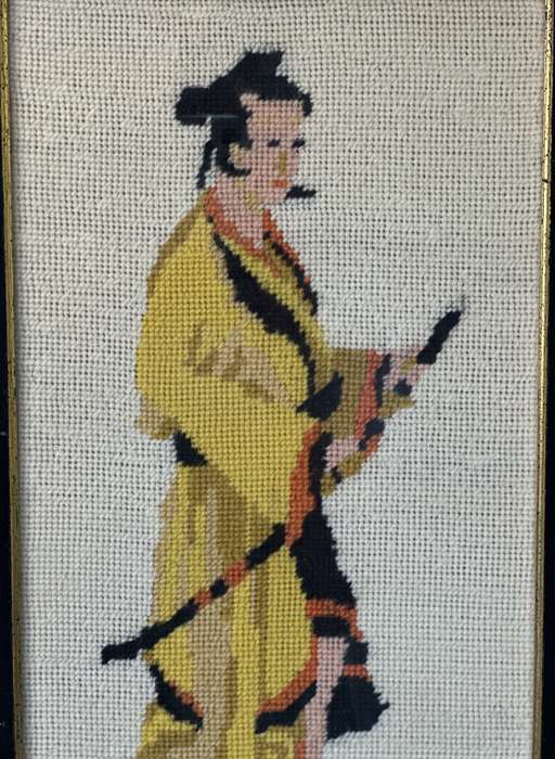 Framed Textile Art, Needlepoint Samurai - Finished Size 22.5cm x 40.5cm (Clear Glass)