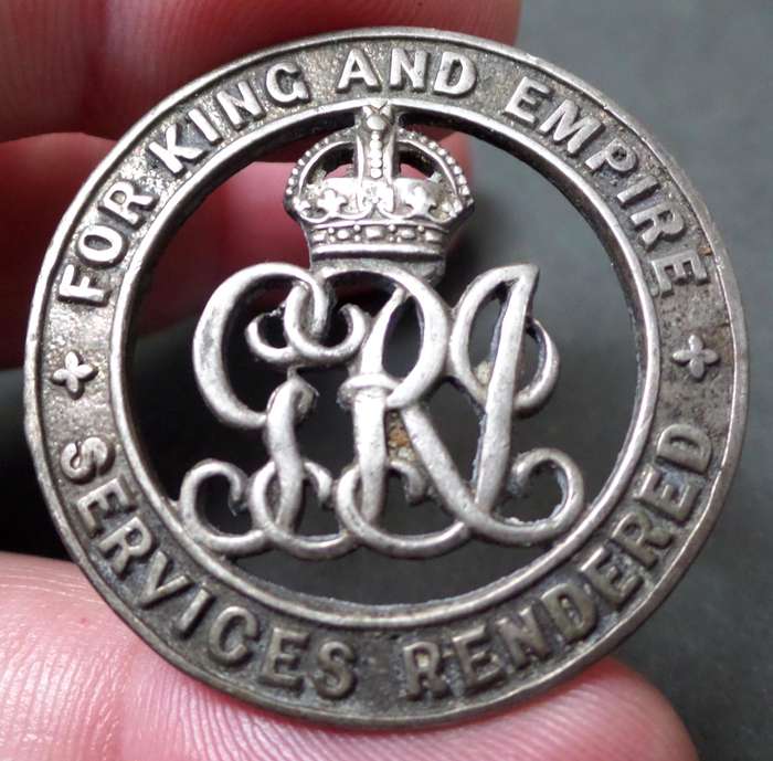 WWI Services Rendered 'For King and Empire' badge