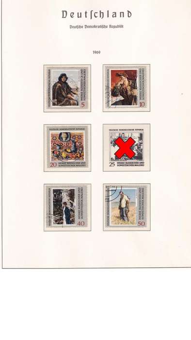 Used Germany DDR stamps on album page. 1 bid for all. Red cross stamps not available.