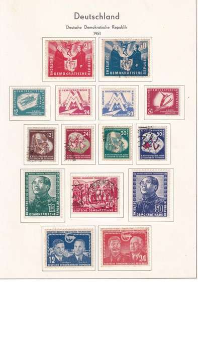 Used Germany DDR stamps on album page. 1 bid for all.