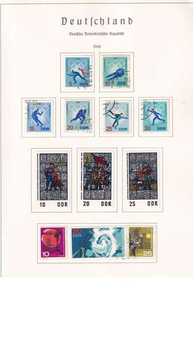 Used Germany DDR stamps on album page. 1 bid for all. Red cross stamps not available.