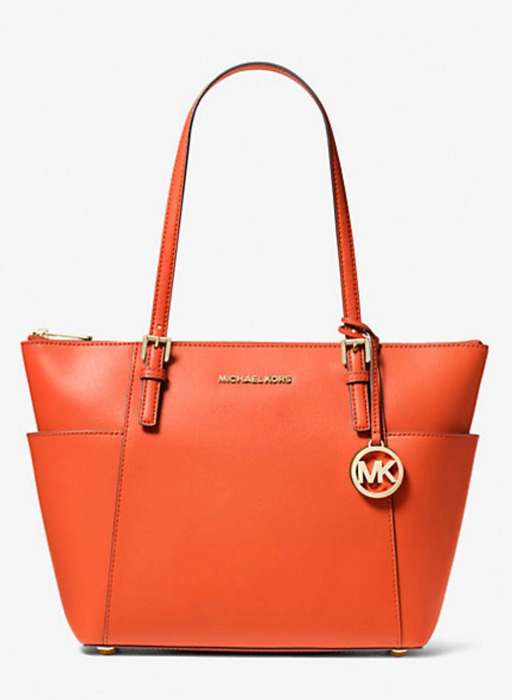 Original Michael Kors Jet Set Large Crossgrain Leather Top-Zip Bag