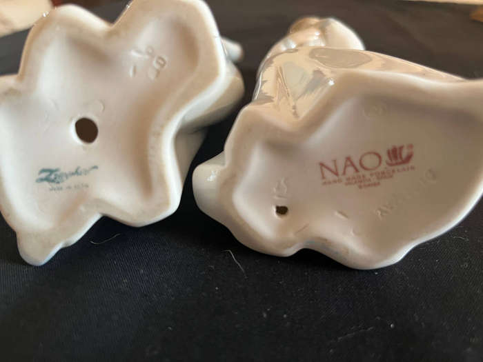 RARE ZAPHIR SPANISH PORCELAIN FIGURINE OF YAWNING GIRL + NAO GIRL WITH PUPPY