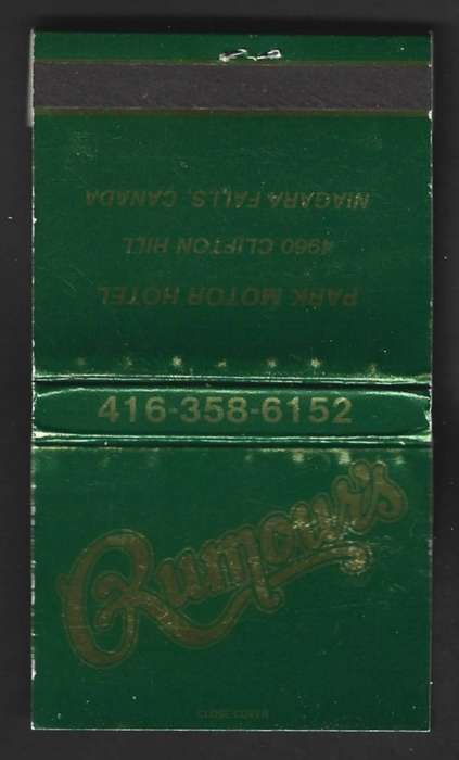 VINTAGE MATCHBOOK FROM THE PARK HOTEL IN NIAGARA FALLS CANADA