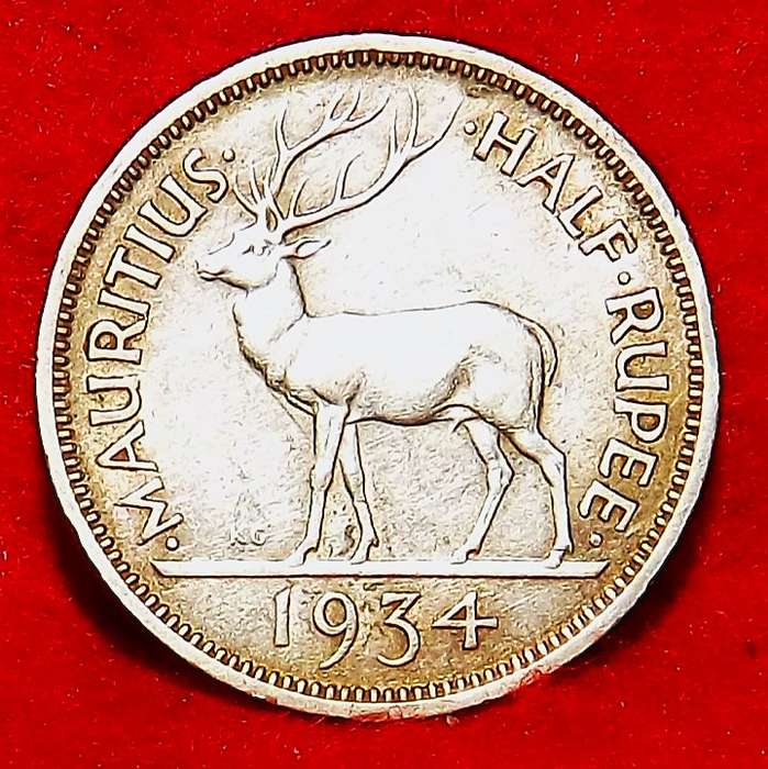 Very Very RARE 1934 Mauritius Half-Rupee silver key date