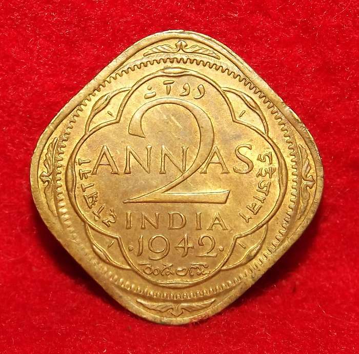 1942 UNC India - 2 Annas- British Rule- Superb!