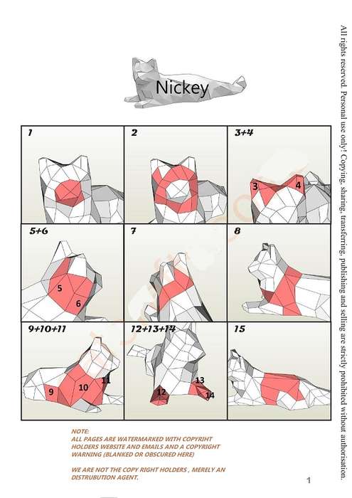 Nickey 3d Low Poly Paper-craft laying cat Template - Paper crafts , Cats 3d Poly * Free Postage !