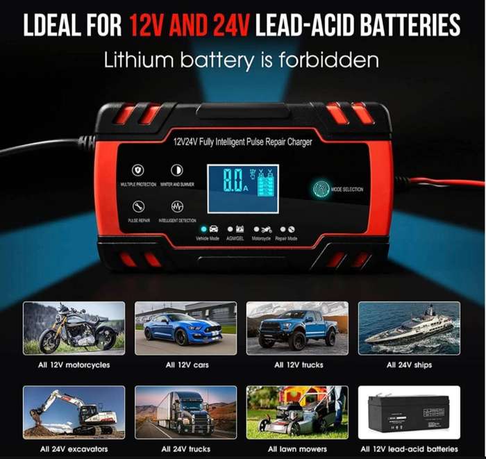 8A 12V / 4A 24 V Smart Pulse repair car battery charger