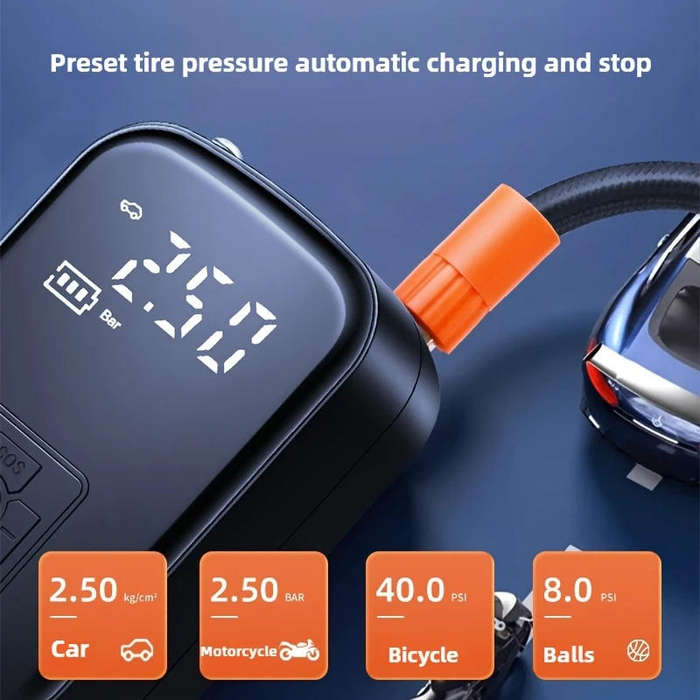 Portable Air Compressor Tire Inflator with LED Light | Rechargeable