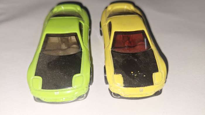 Hot Wheels Mazda RX7 Green and YellowLot of 2- Then and Now