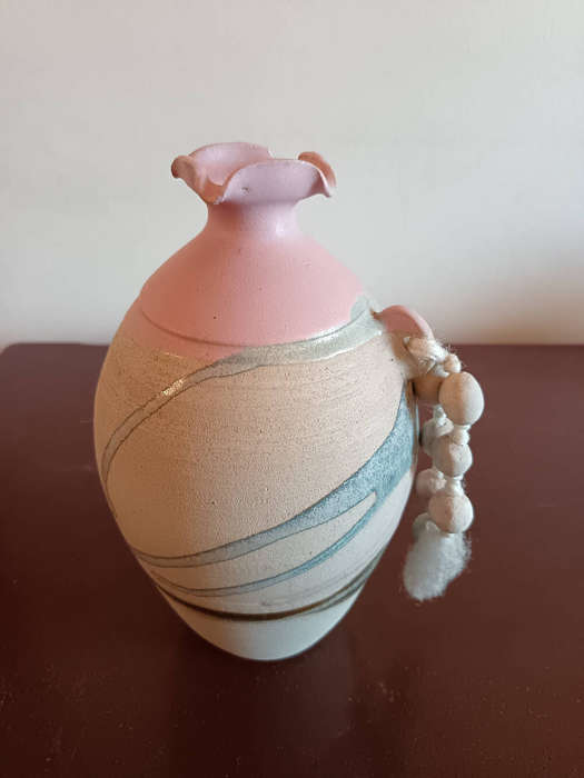 Vintage Art Hand Painted Pottery Stoneware Vase
