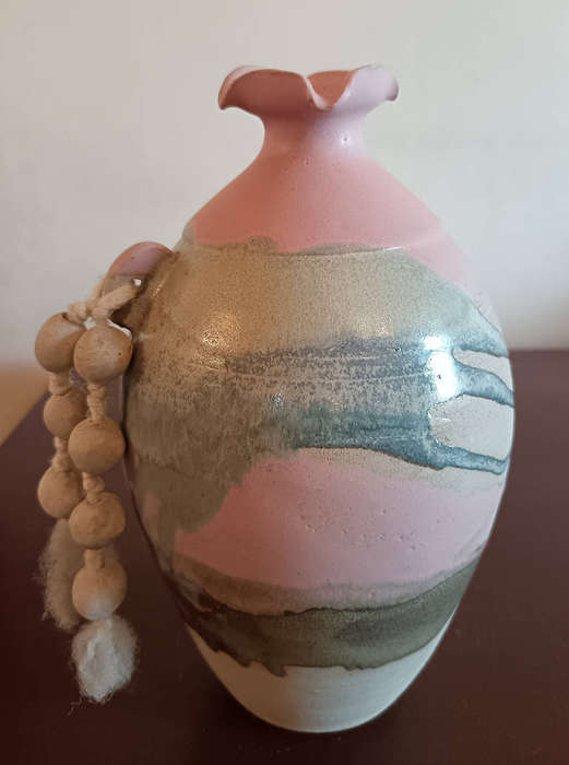 Vintage Art Hand Painted Pottery Stoneware Vase