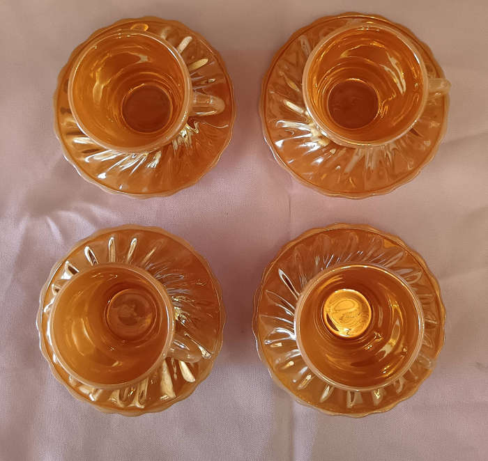 Vintage Anchor Hocking Peach Luster Demitasse Cup Saucer Set 'Shell'