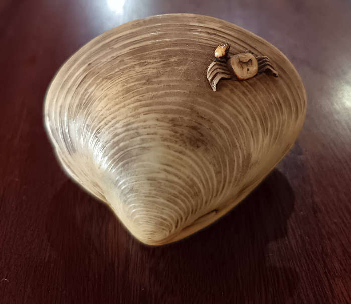 Vintage Japanese Carved Celluloid Clam Shell Diorama