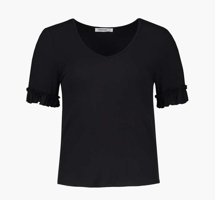 Black Ribbed Frill Sleeve Stretch Viscose T-shirt - Woolworths