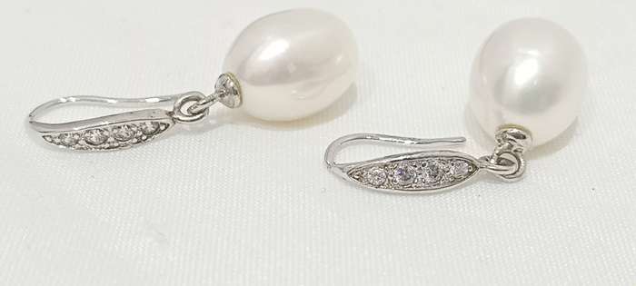 Sterling silver cubic and pearl earrings