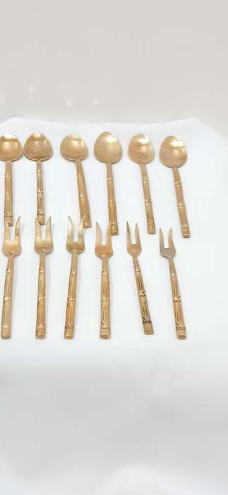 1970s Nickel/bronze bamboo style spoon and fork set