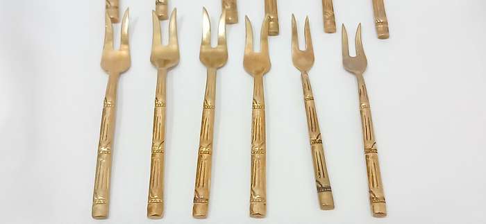 1970s Nickel/bronze bamboo style spoon and fork set