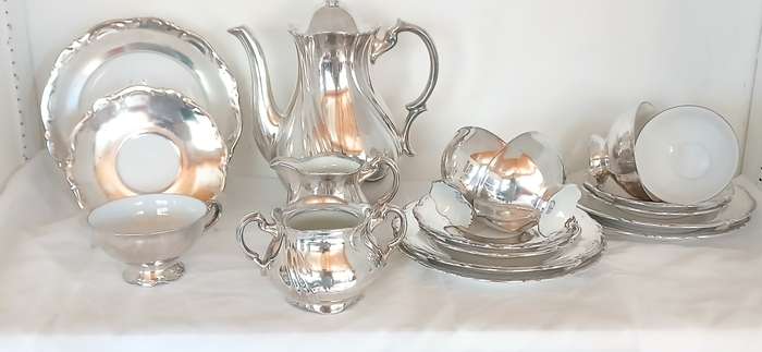 1930s R.W German porcelain with silver overlay teaset