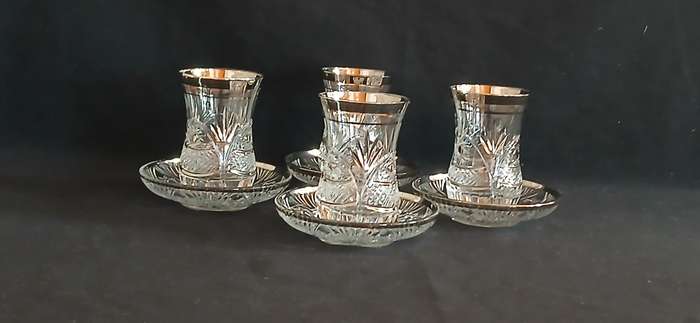 Zafer silver embellished crystal Turkish tea set