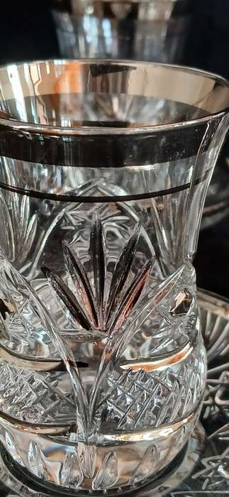 Zafer silver embellished crystal Turkish tea set