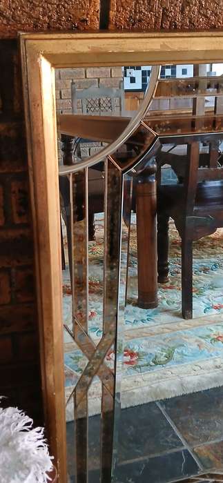 1960s Beveled mirror with wooden frame