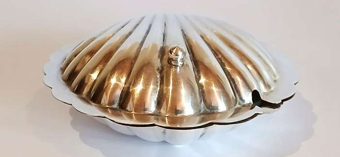 Vintage silver plate clam butter dish