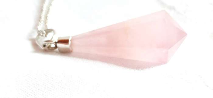Sterling silver pendant with faceted Rose quartz stone on chain