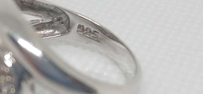 Sterling silver mabe and cubic stone ring