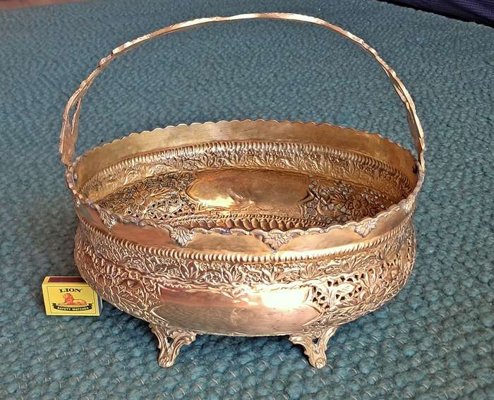 Vintage Indian brass flower basket