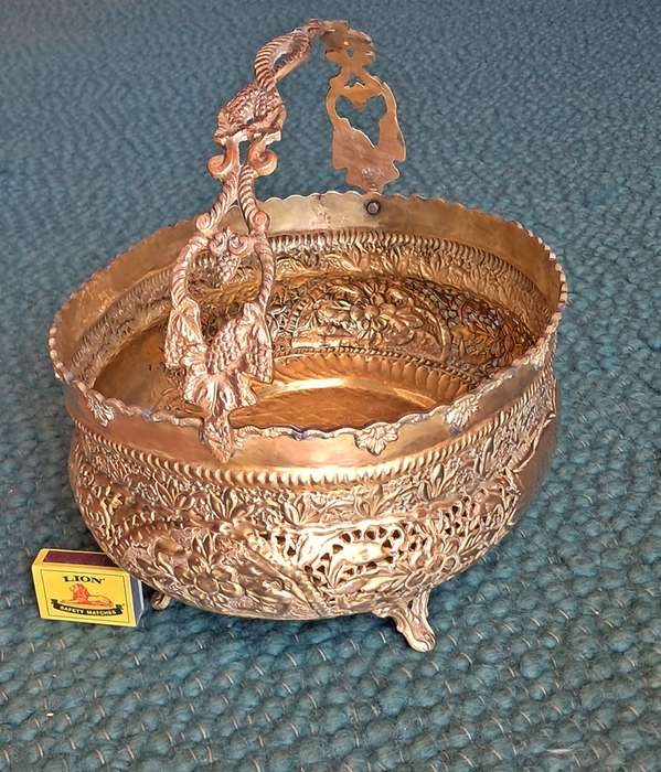 Vintage Indian brass flower basket
