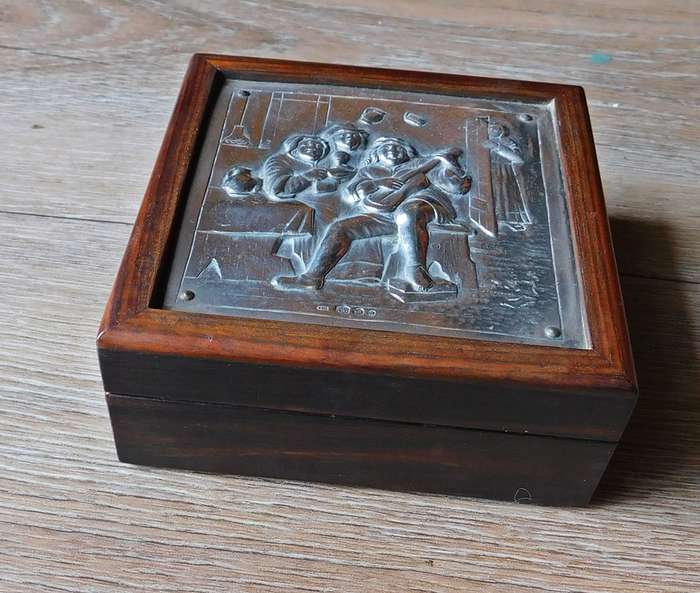 Sterling silver and mahogany trinket box