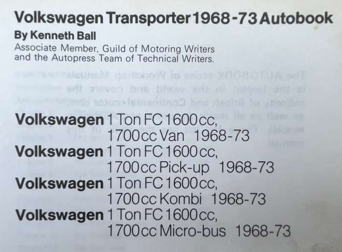AUTOBOOKS 733. VW TRANSPORTER OWNERS WORKSHOP MANUAL,1968 - 73