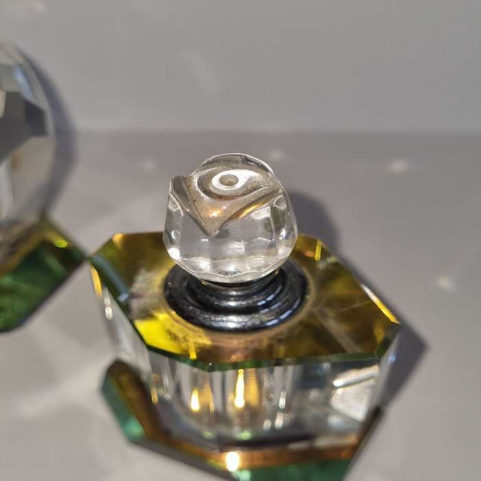 2 x Crystal Perfume Bottles - Just Beautiful!!! One glass dipper broke off - see pictures