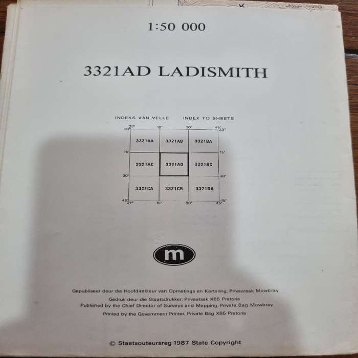 Vintage Ladismith Topographical Map - Scale 1:50 000 - 3321AD Ladismith
